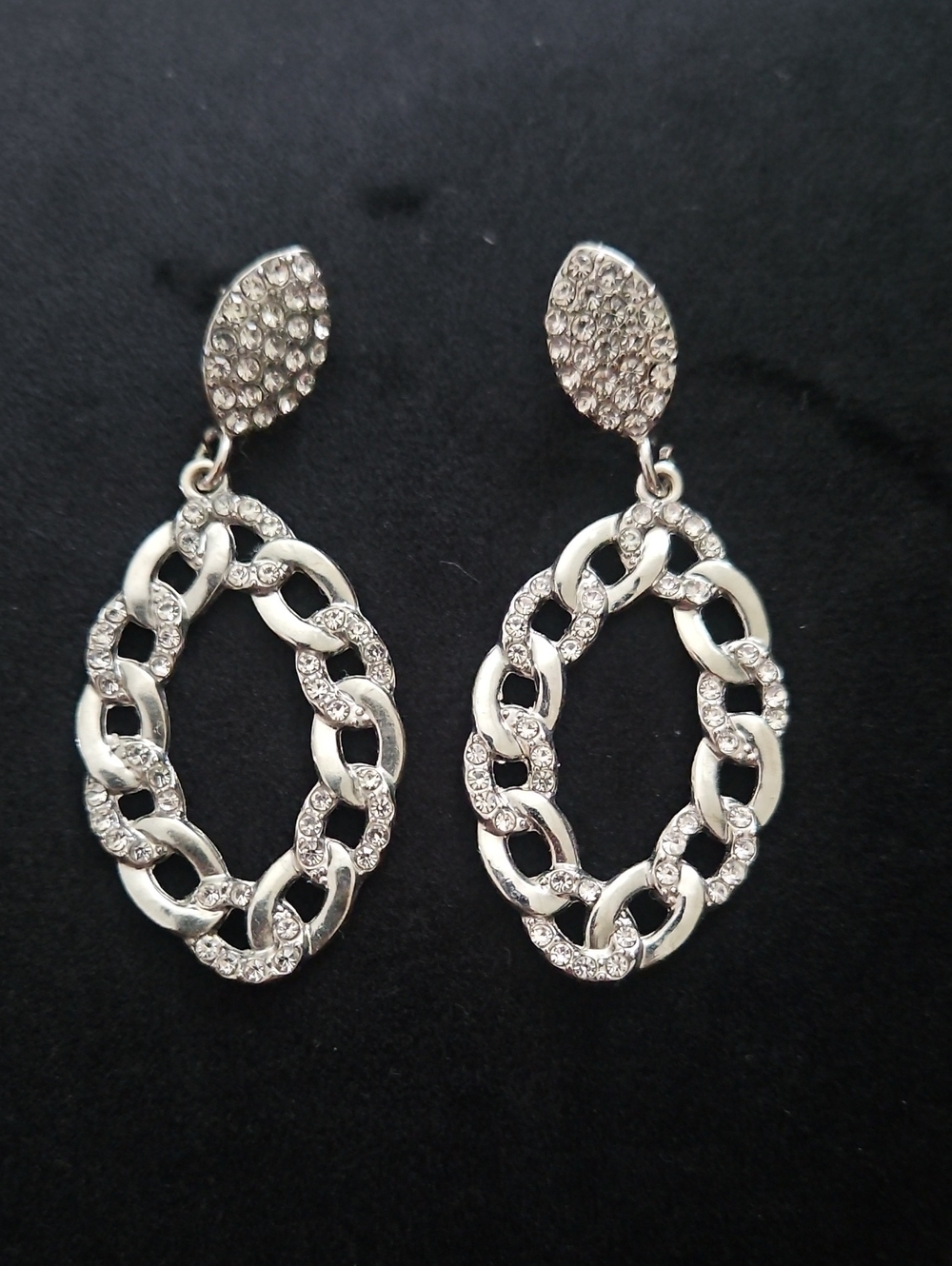 Silver Crystal Chain-Link Drop Earrings - Women Jewelry